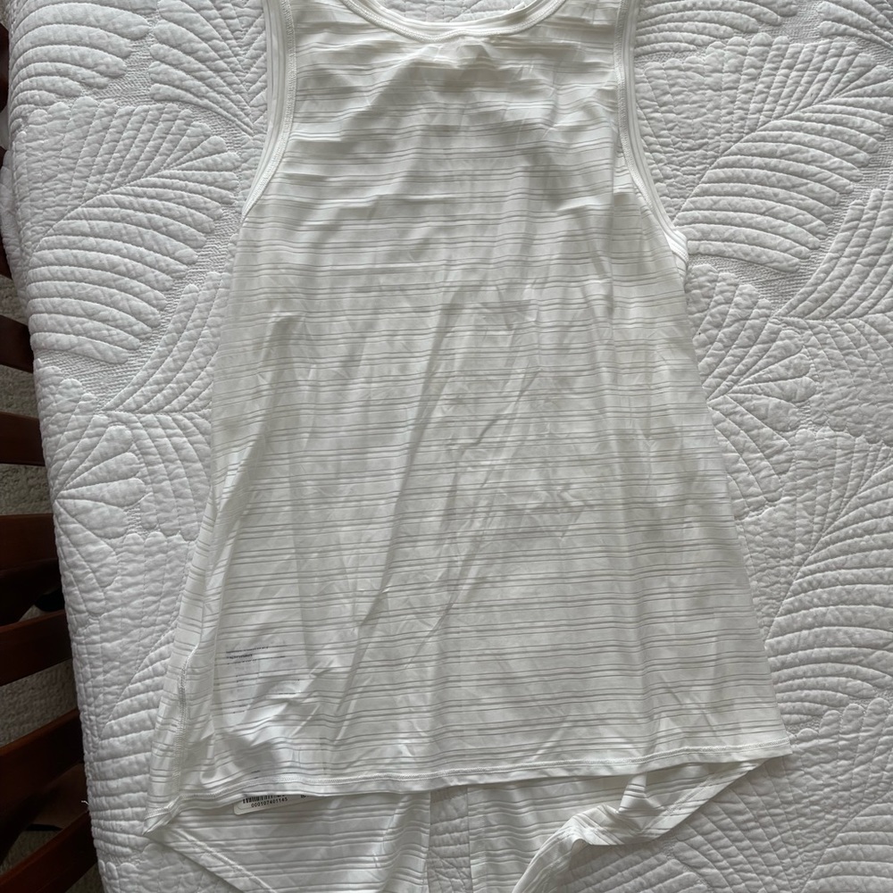 NBW lululemon meet me halfway white striped tank with open back